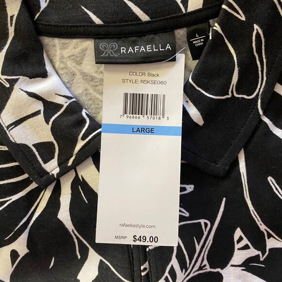 Rafaella $49 Sleeveless Black & White Leaf Print Collared Polo Shirt Lg‎ NWT - Picture 12 of 12